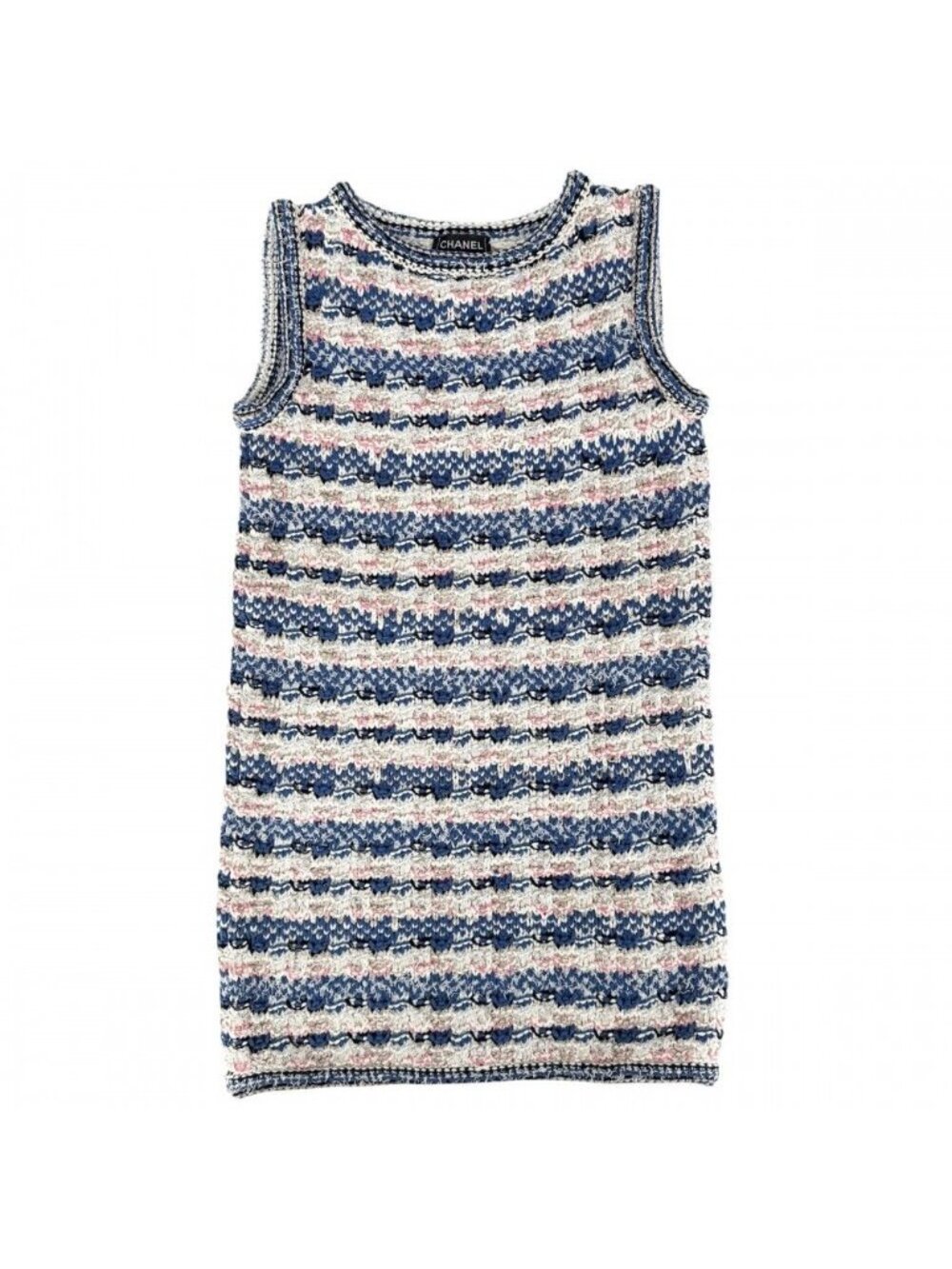 Chanel Dress Tweed Sleeveless 36 Blue White Rayon Cotton